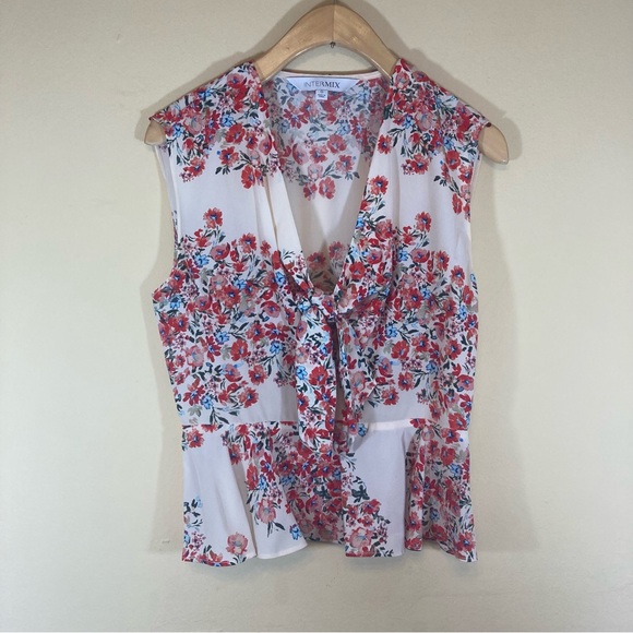 INTERMIX Greer Tie Front Peplum Top - Picture 3 of 11